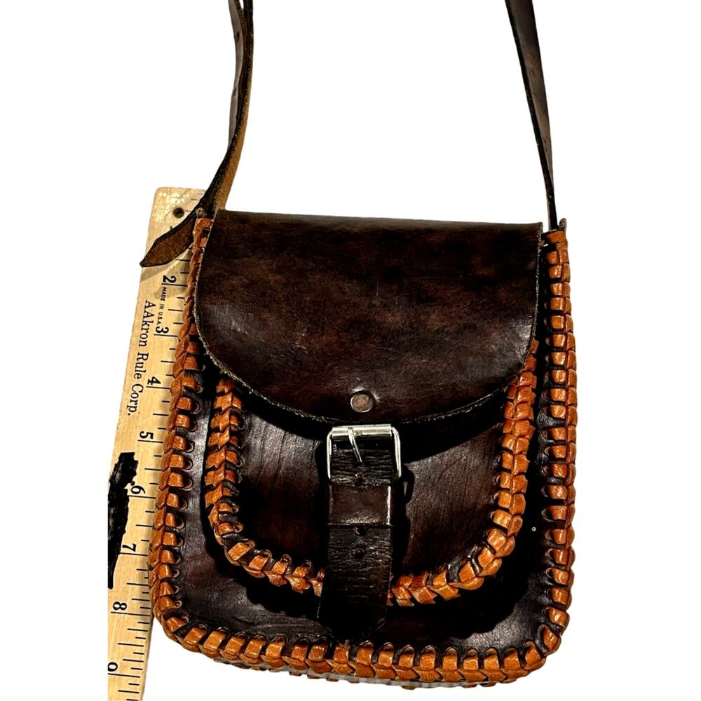 Boho Leather Crossbody Hippie Bag Bohemian purse brown vintage tooled